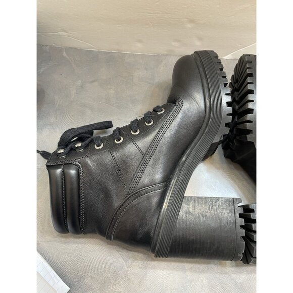 Zara Grunge Goth Bikercore black platform stack-heeled lace-up combat boots 39 8 - Picture 8 of 12
